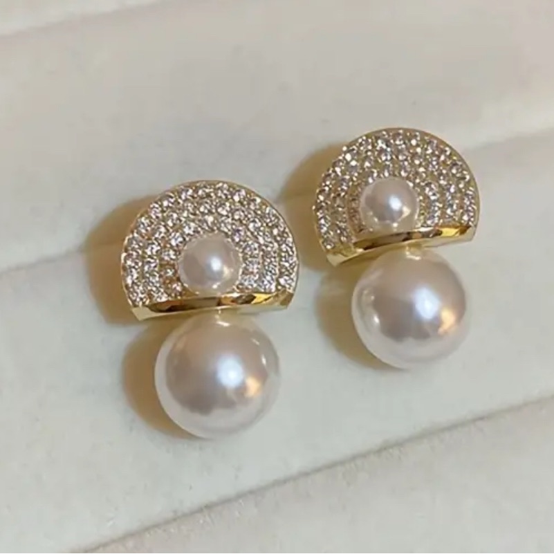 Double Pearl Rhinestone Earrings